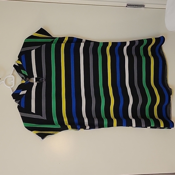 3/$30 WORTHINGTON Twisted Neck Striped Colorway Short Sleeve Blouse - Picture 4 of 8